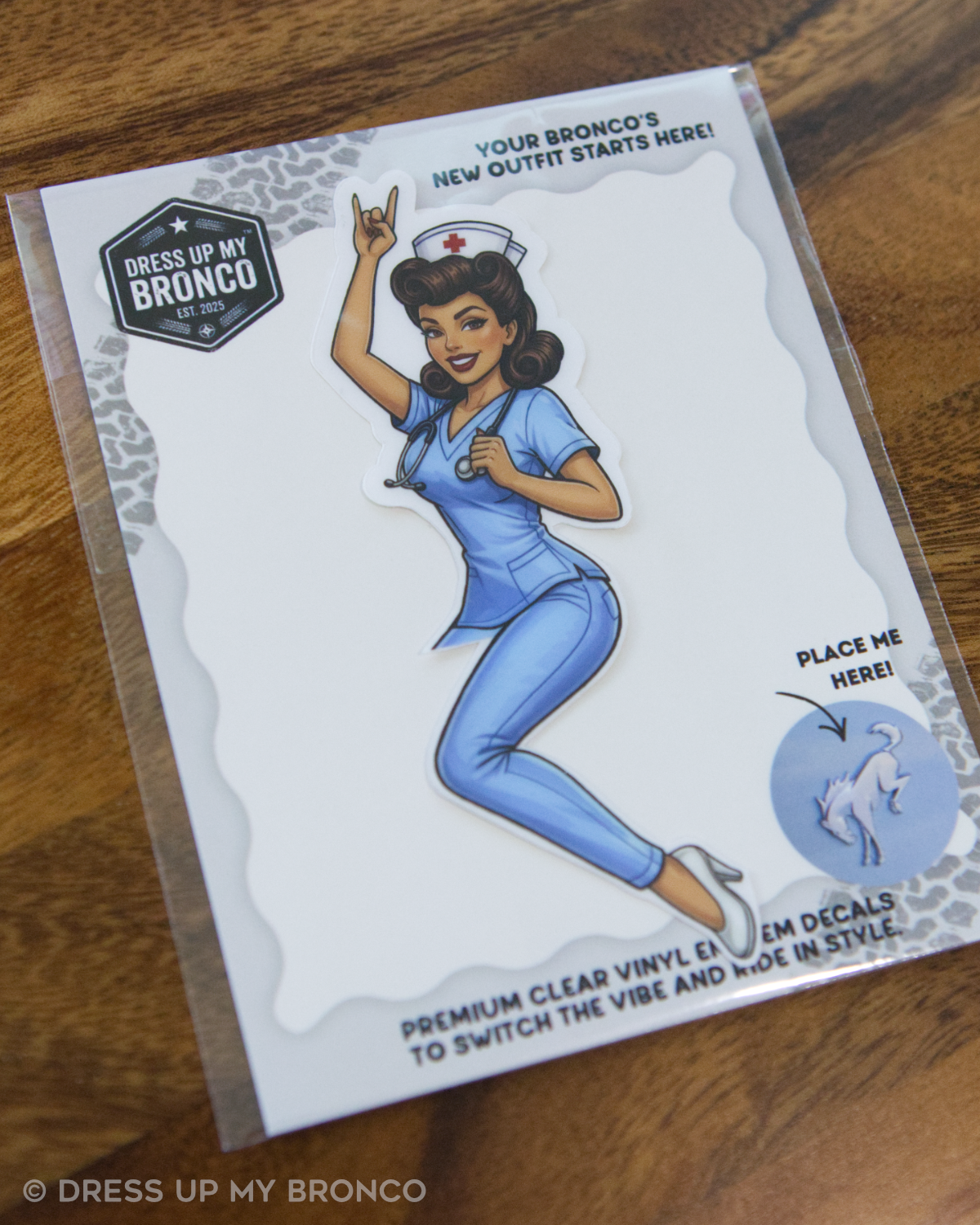 Bronco Nurse Bombshell (Care Mode) — Bronco Rear Emblem Vinyl Decal
