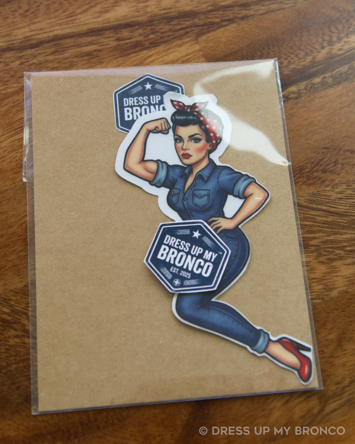 Rosie the Bronco Riveter — Bronco Rear Emblem Vinyl Decal (Pin-Up Edition)
