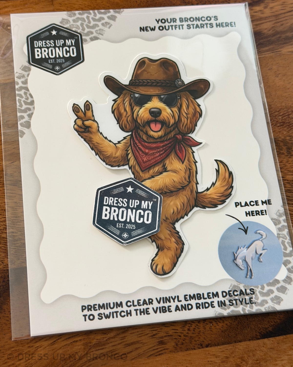 Howdy Doodle — Bronco Emblem Vinyl Decal (Woof Edition)