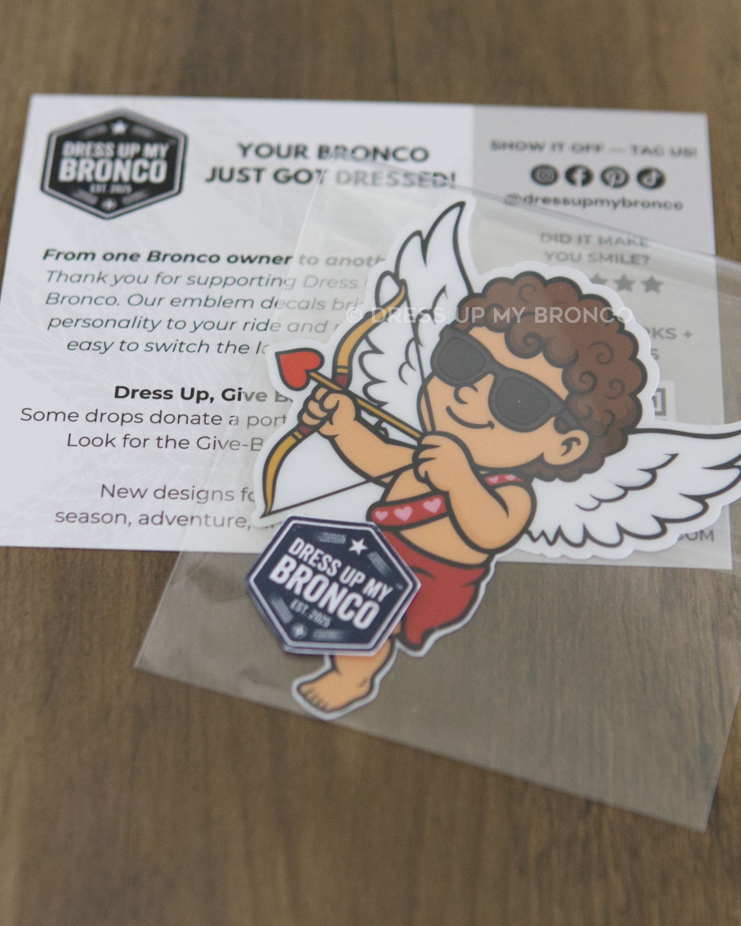 Cupid on Cruise Control — Bronco Emblem Vinyl Decal (Valentine’s Edition)