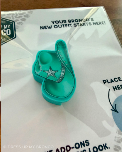 Turquoise Trail — Bronco Rear Emblem 3D Cowboy Hat