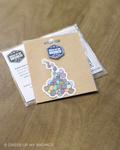 Egg-haust Trail — Bronco Emblem Vinyl Decal (Easter Edition)