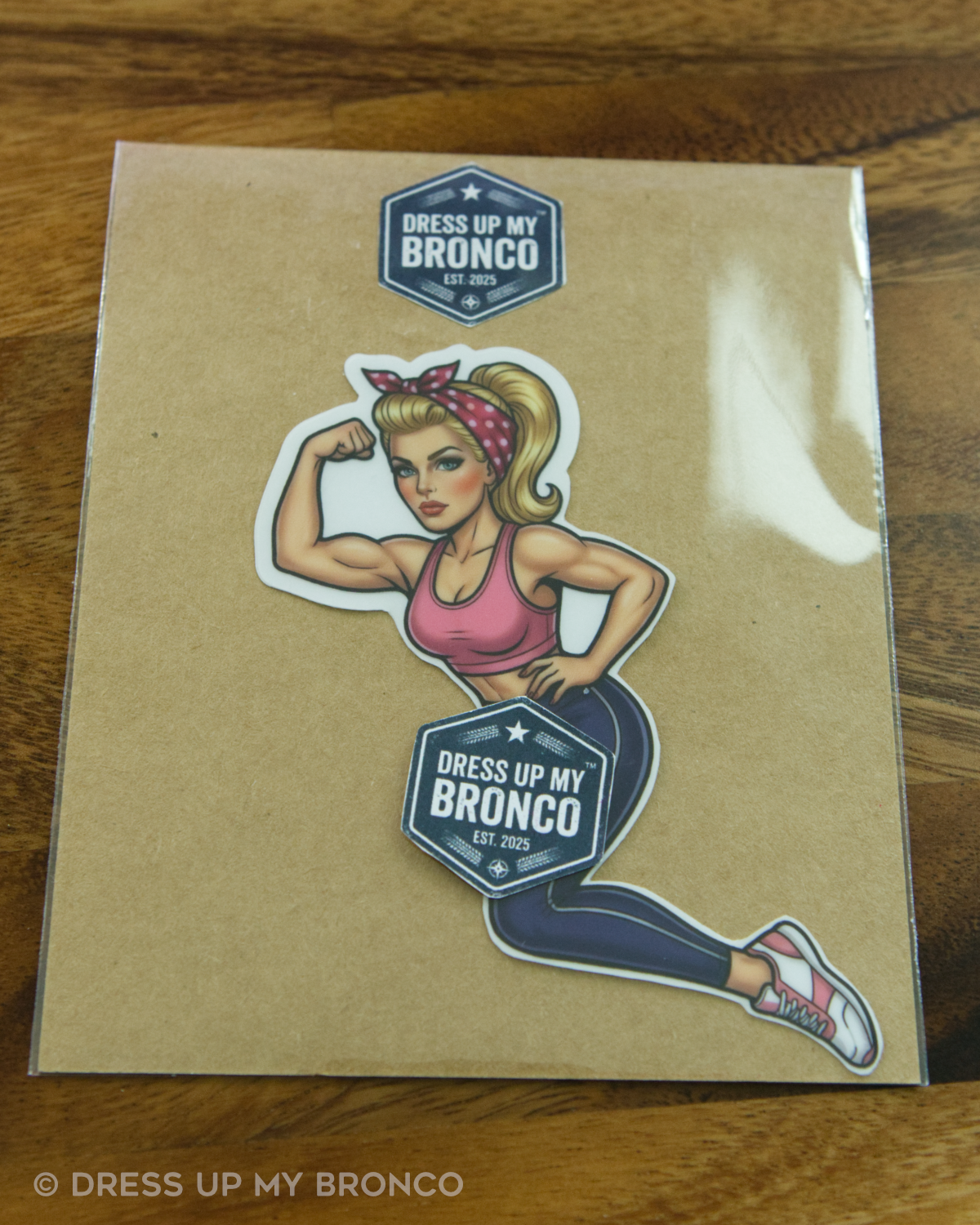 Fit Mode Babe (Blonde Pin-up) — Bronco Rear Emblem Vinyl Decal (Sports Mode Edition)