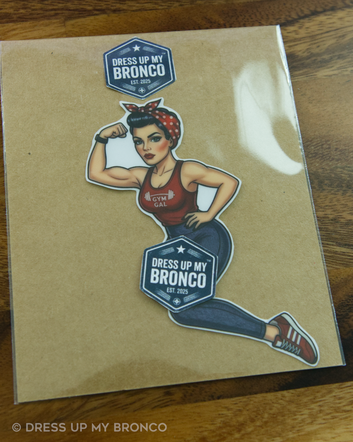 Fit Mode Babe (Rosie Pin-up) — Bronco Rear Emblem Vinyl Decal (Sports Mode Edition)