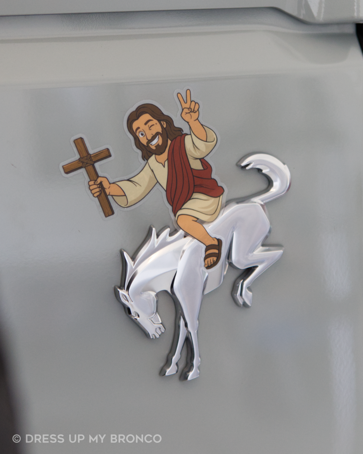 Jesus Take the Wheel — Bronco Emblem Vinyl Decal (Faith + Easter Edition)
