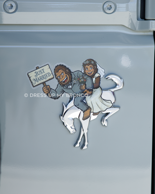 Just Married Sasquatchy — Bronco Emblem Vinyl Decal (Milestone Edition)
