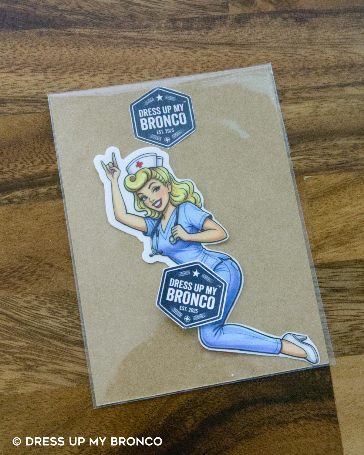Blondie Bronco Nurse Bombshell — Bronco Rear Emblem Vinyl Decal (Careers Vibes Edition)