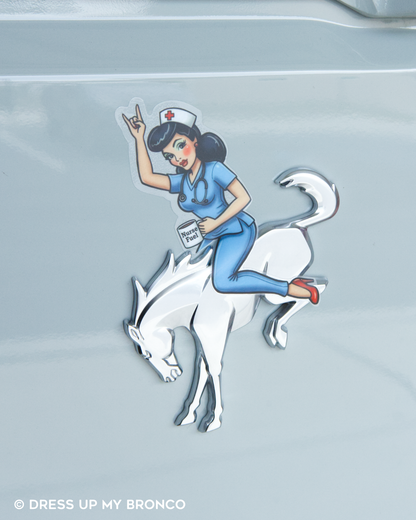 Bronco Nurse Bombshell (On Call) — Bronco Rear Emblem Vinyl Decal (Careers Vibes Edition)