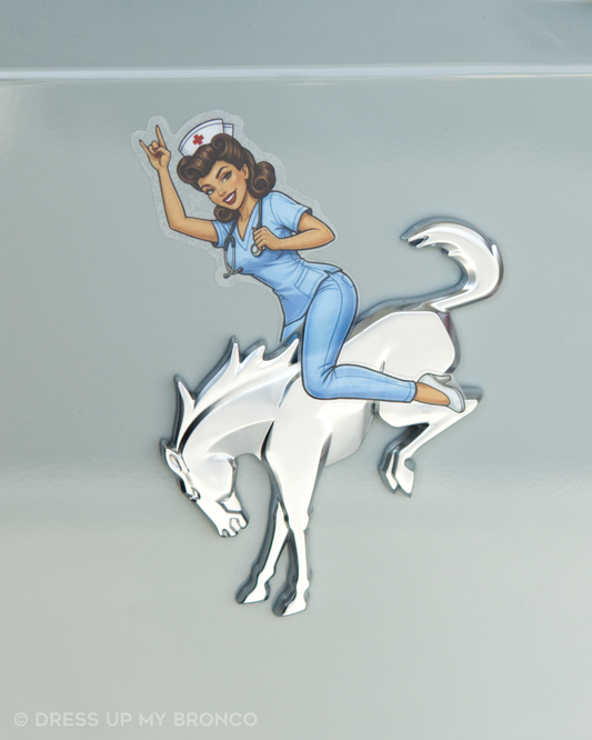 Bronco Nurse Bombshell (Care Mode) — Bronco Rear Emblem Vinyl Decal