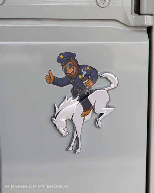 Sasquatchy on Patrol — Bronco Emblem Decal (Sasq on Duty Edition)