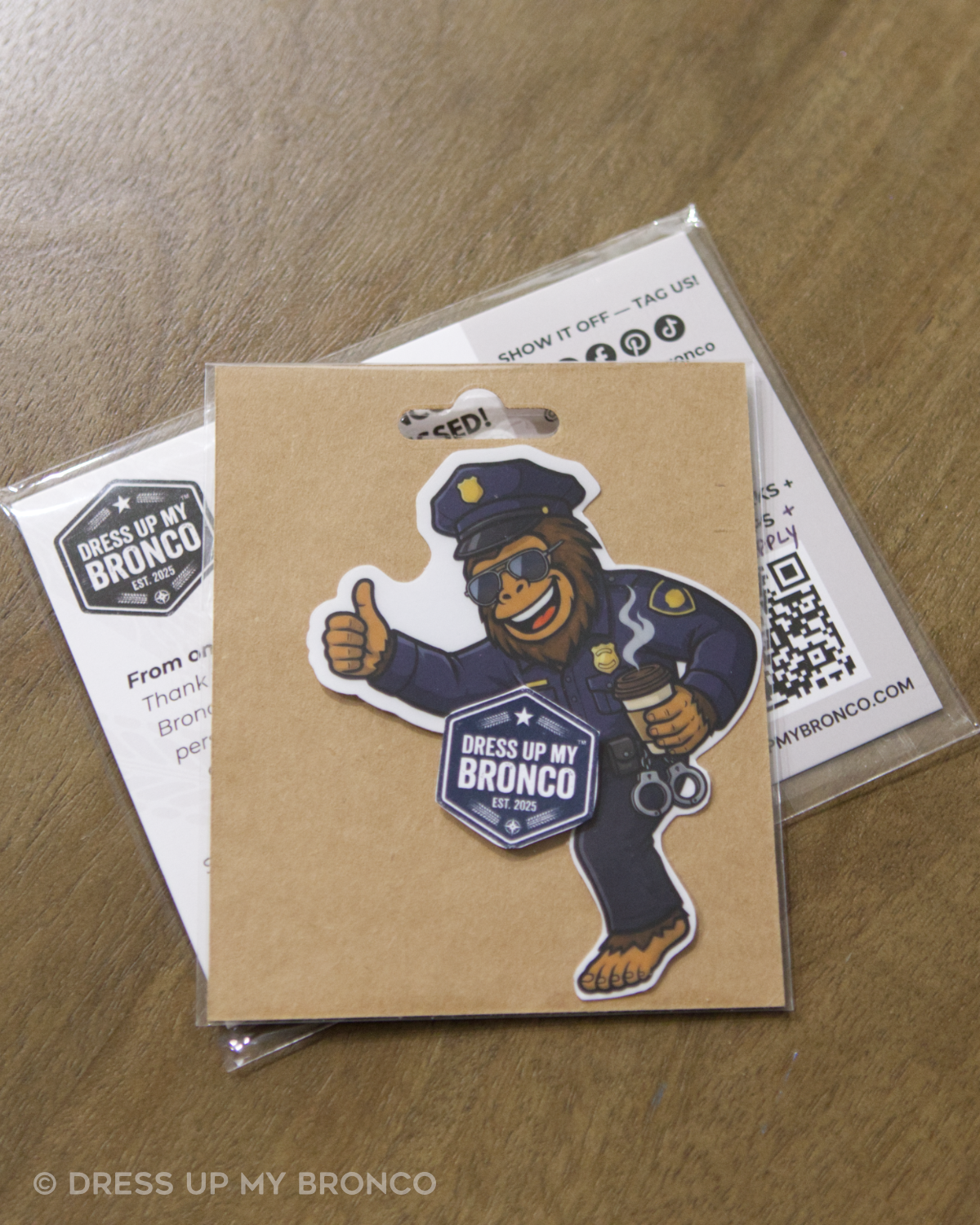 Sasquatchy on Patrol — Bronco Emblem Decal (Sasq on Duty Edition)