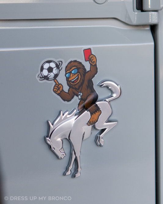 Goal Mode Sasquatchy — Bronco Rear Emblem Vinyl Decal (Sports Mode Edition)