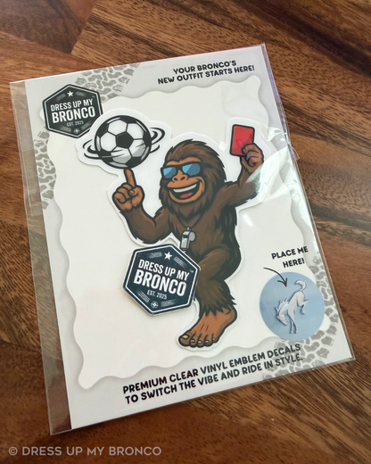 Goal Mode Sasquatchy — Bronco Rear Emblem Vinyl Decal (Sports Mode Edition)