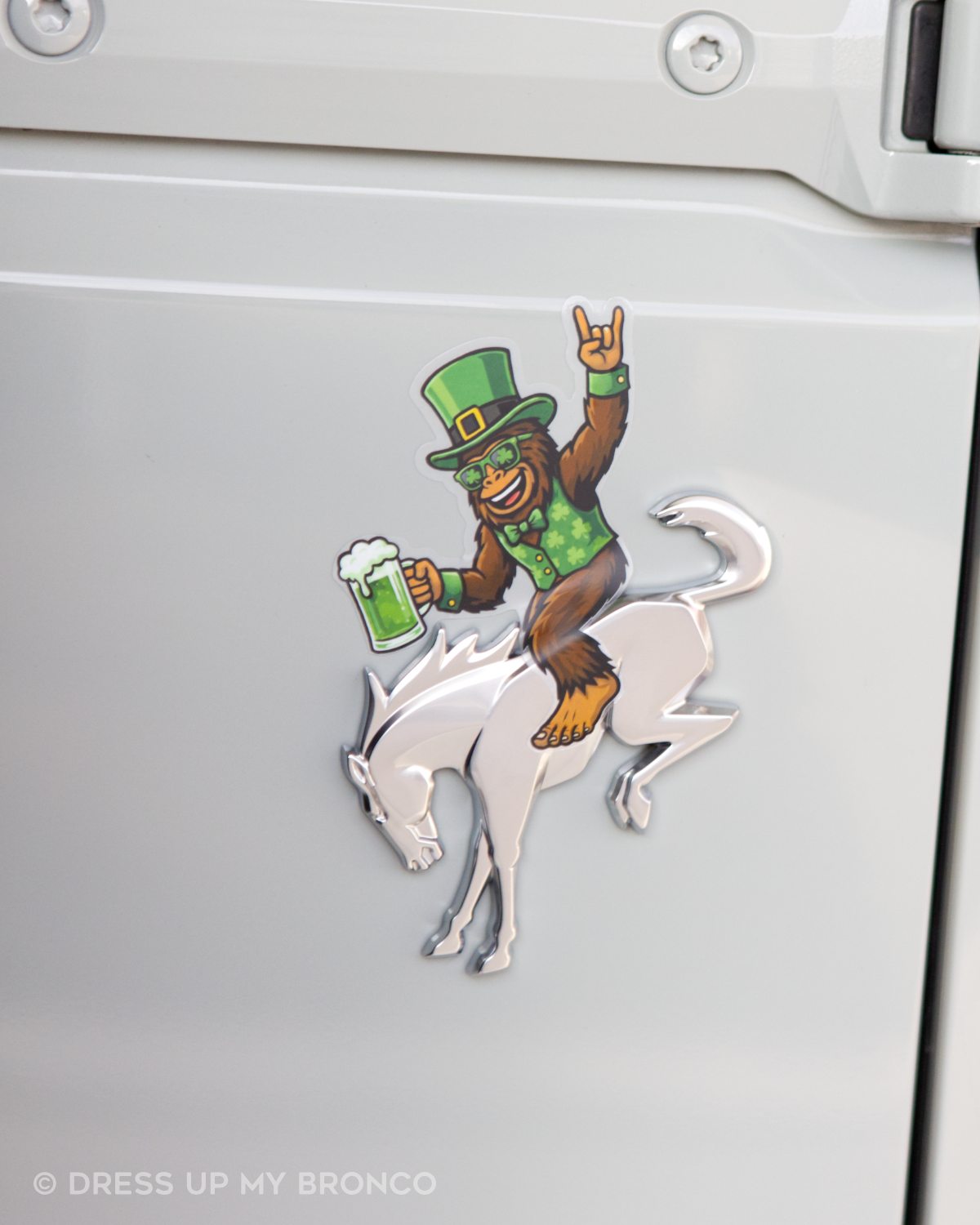 Sasquatchy Shamrock — Bronco Rear Emblem Vinyl Decal (St. Patrick’s Edition)