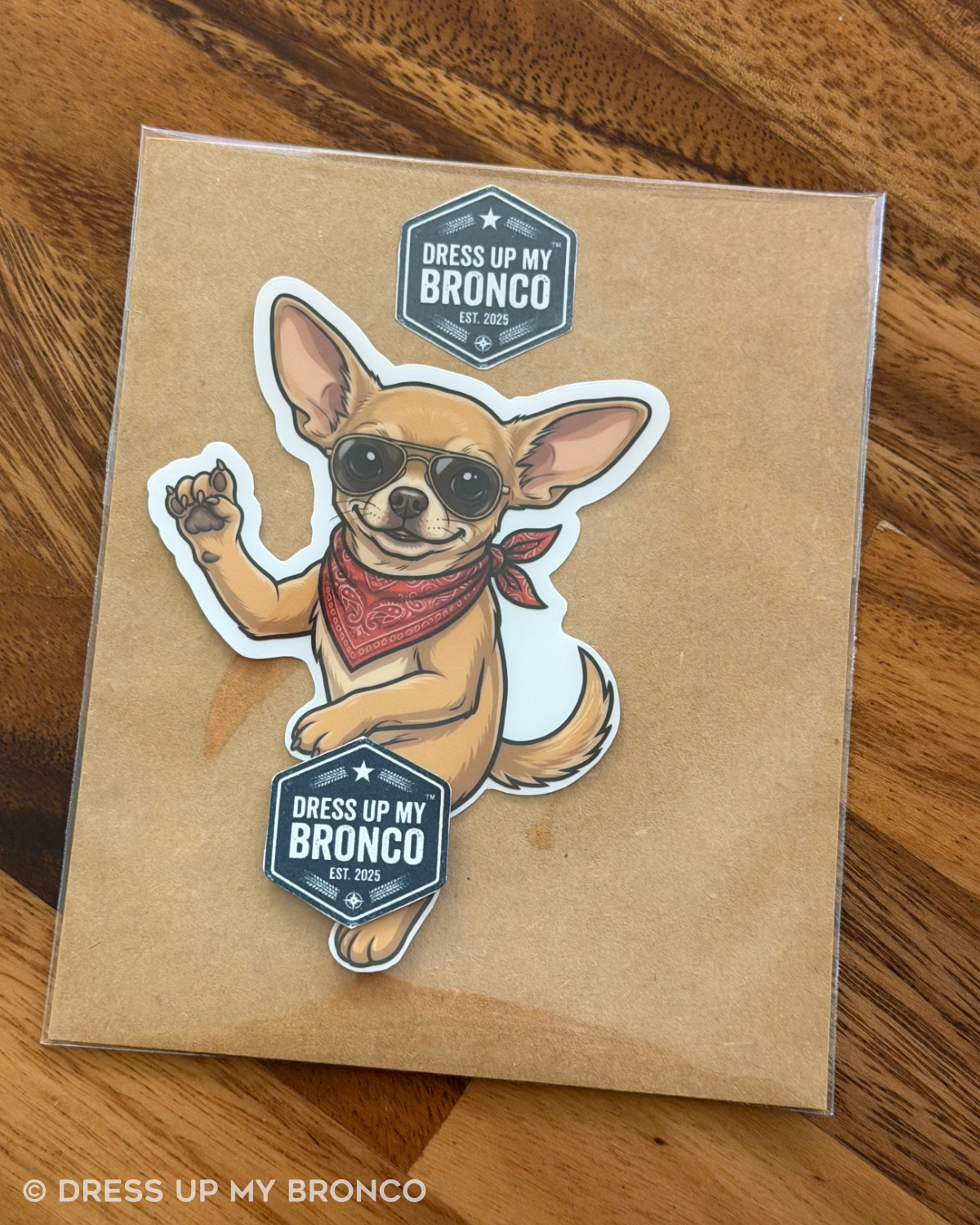 Chill Chihuahua — Bronco Rear Emblem Vinyl Decal (Woof Edition)