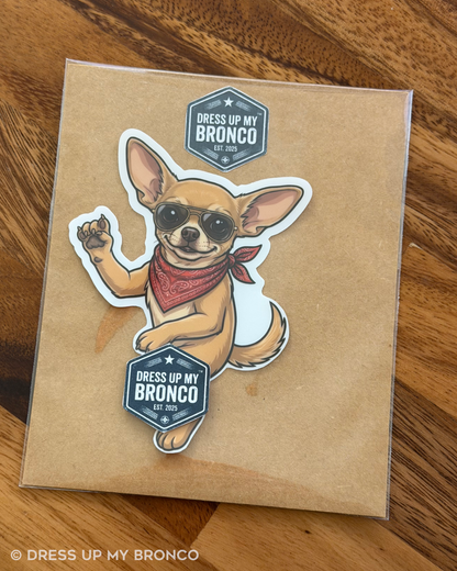 Chill Chihuahua — Bronco Rear Emblem Vinyl Decal (Woof Edition)