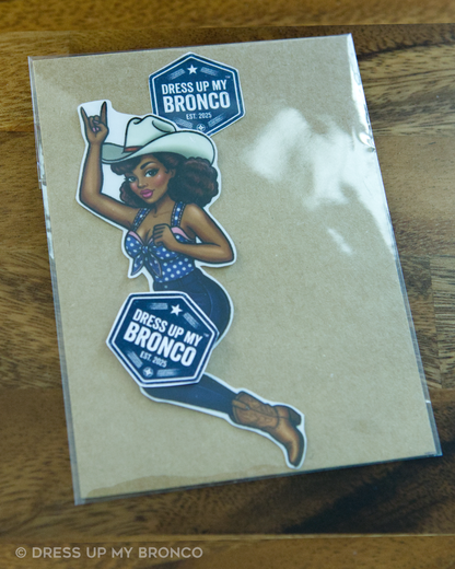 Midnight Cowgirl Bronco Bombshell — Bucking Emblem Vinyl Decal (Pin-Up Edition)