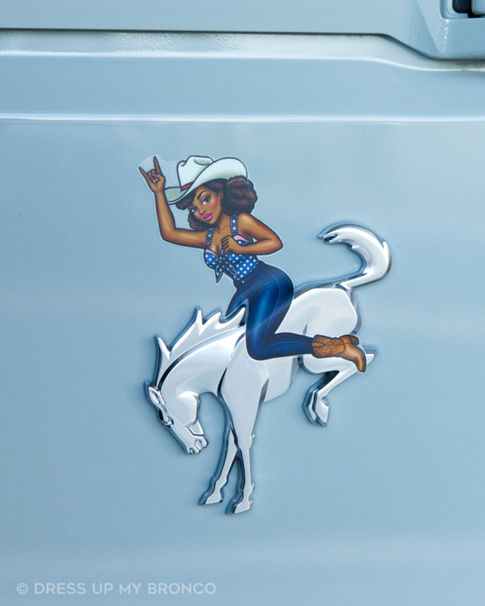 Midnight Cowgirl Bronco Bombshell — Bucking Emblem Vinyl Decal (Pin-Up Edition)