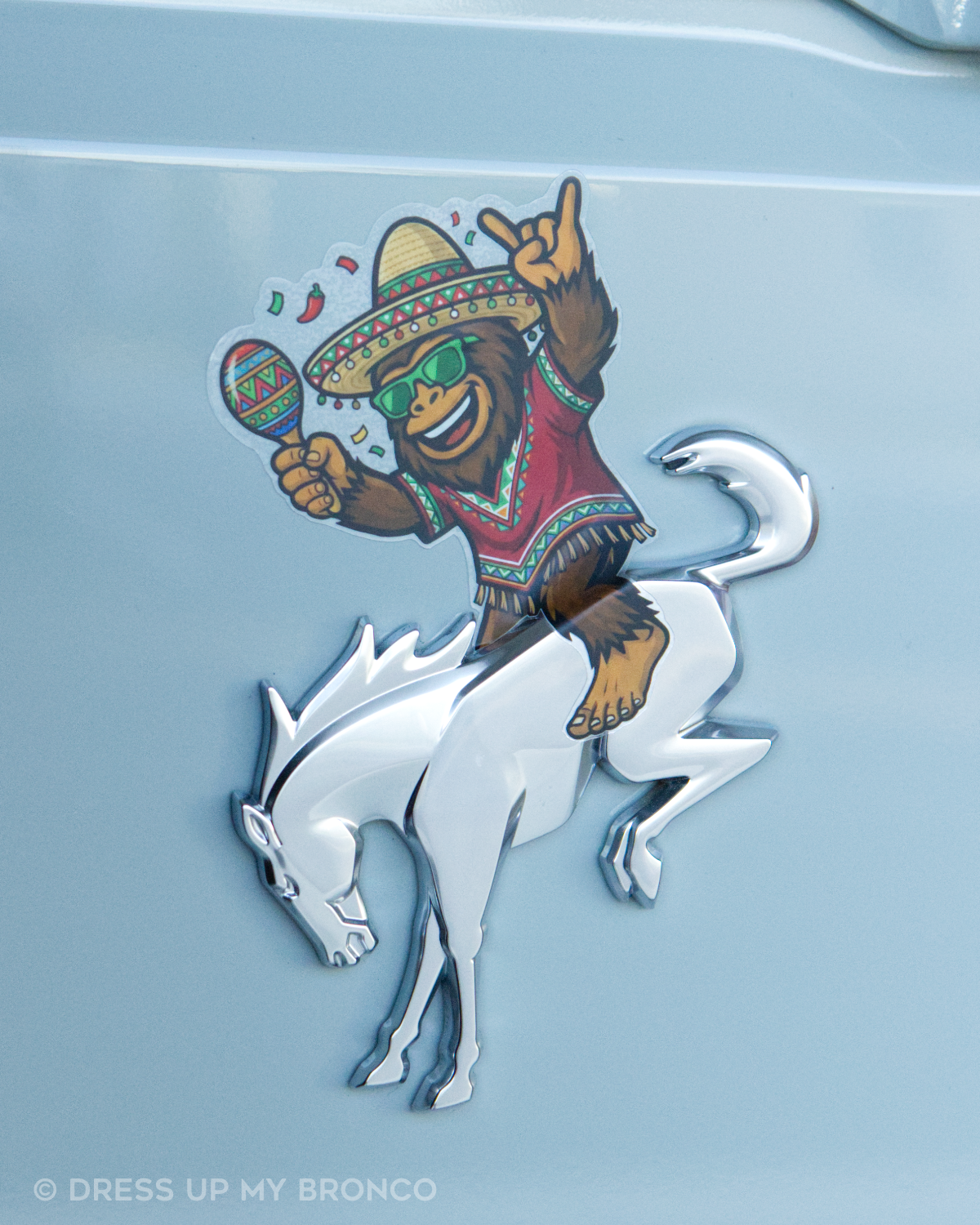 Fiesta Mode Sasquatchy — Bronco Rear Emblem Vinyl Decal (Cinco de Mayo Edition)