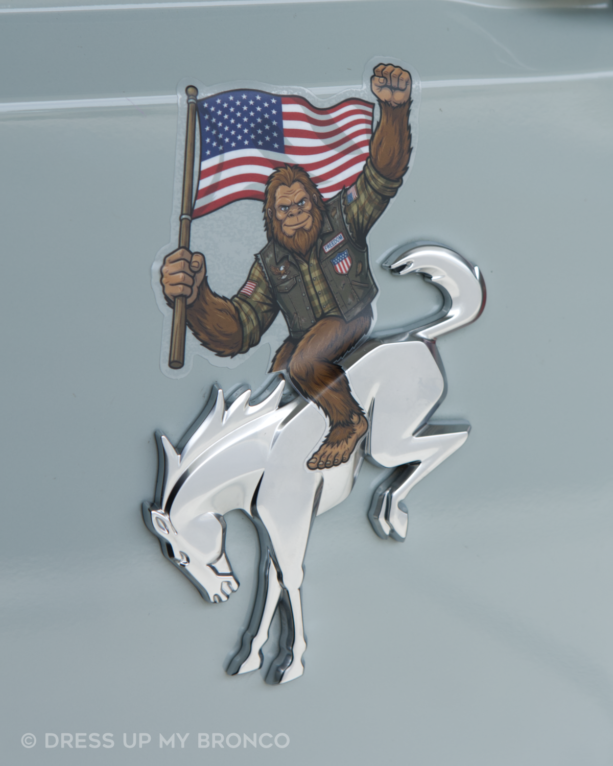 Freedom Ride Sasquatchy — Bronco Rear Emblem Vinyl Decal (4th of July Edition)