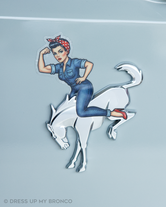 Rosie the Bronco Riveter — Bronco Rear Emblem Vinyl Decal (Pin-Up Edition)