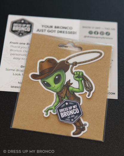 Alien Cowboy Energy — Bronco Emblem Vinyl Decal (Out-of-This-World Edition)