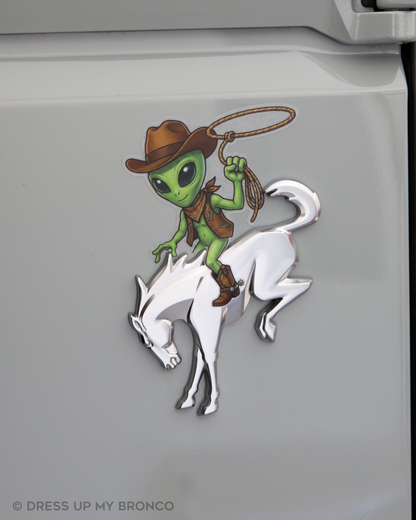 Alien Cowboy Energy — Bronco Emblem Vinyl Decal (Out-of-This-World Edition)