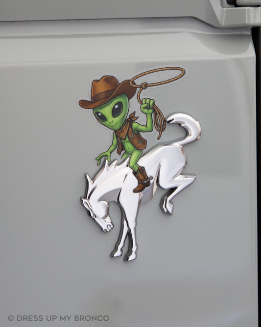 Alien Cowboy Energy — Bronco Emblem Vinyl Decal (Out-of-This-World Edition)