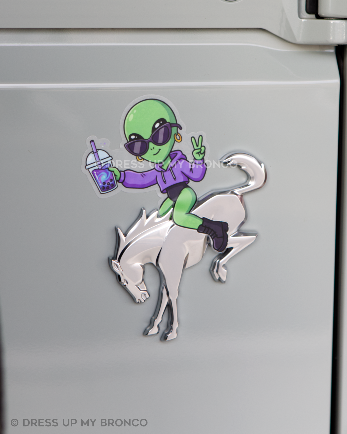 👽🧋 Cosmic Boba Babe — Bronco Emblem Vinyl Decal (Out-of-This-World Edition)