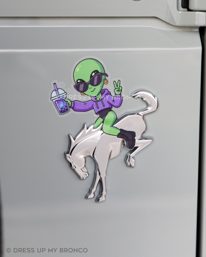 👽🧋 Cosmic Boba Babe — Bronco Emblem Vinyl Decal (Out-of-This-World Edition)