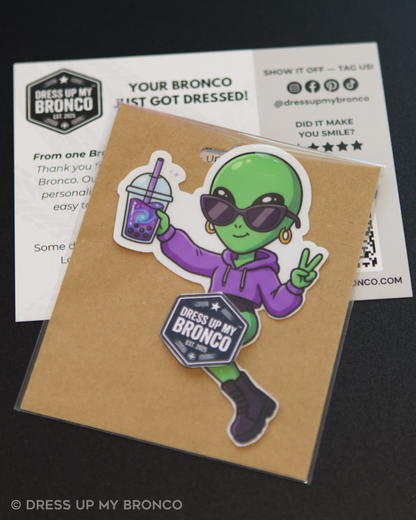 👽🧋 Cosmic Boba Babe — Bronco Emblem Vinyl Decal (Out-of-This-World Edition)
