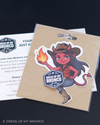 😈🤠 Buckin Bad — Bronco Emblem Vinyl Decal (Cowgirl Edition)