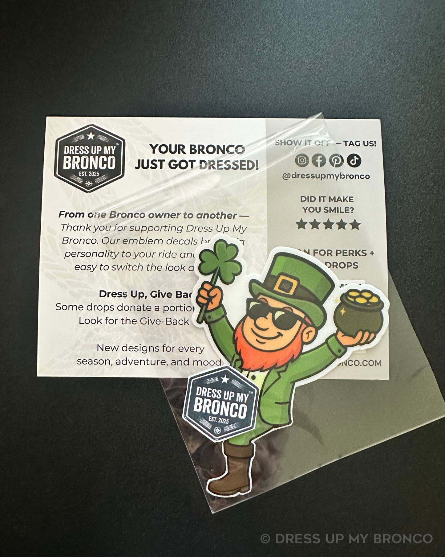 🍀 Irish You Had a Bronco — Bronco Emblem Vinyl Decal (St. Paddy’s Edition)
