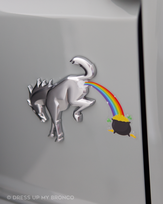 🍀🌈 Shamrock Bronco Rainbow Only — Bronco Emblem Vinyl Decal (St. Patty’s Day Edition)